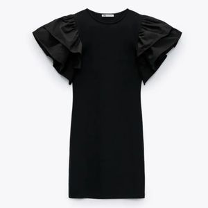 Zara Black Ruffle Sleeve Dress